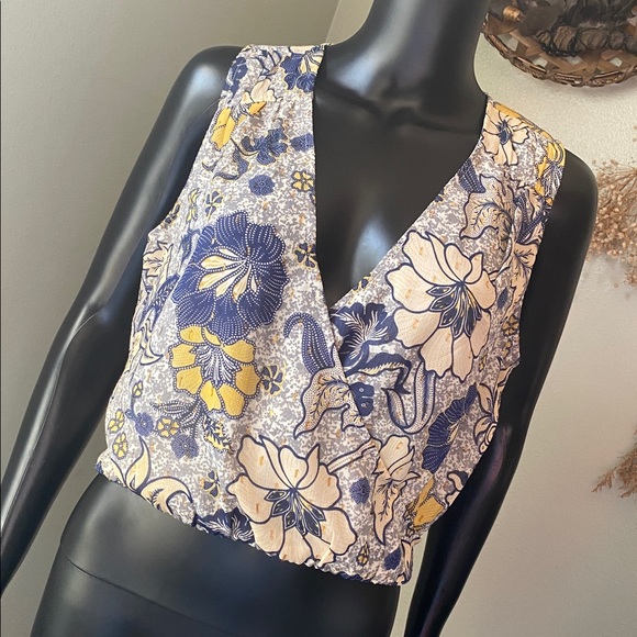 RACHEL Rachel Roy Tops - RACHEL Rachel Roy Floral Wrap Blouse - Blue and Yellow